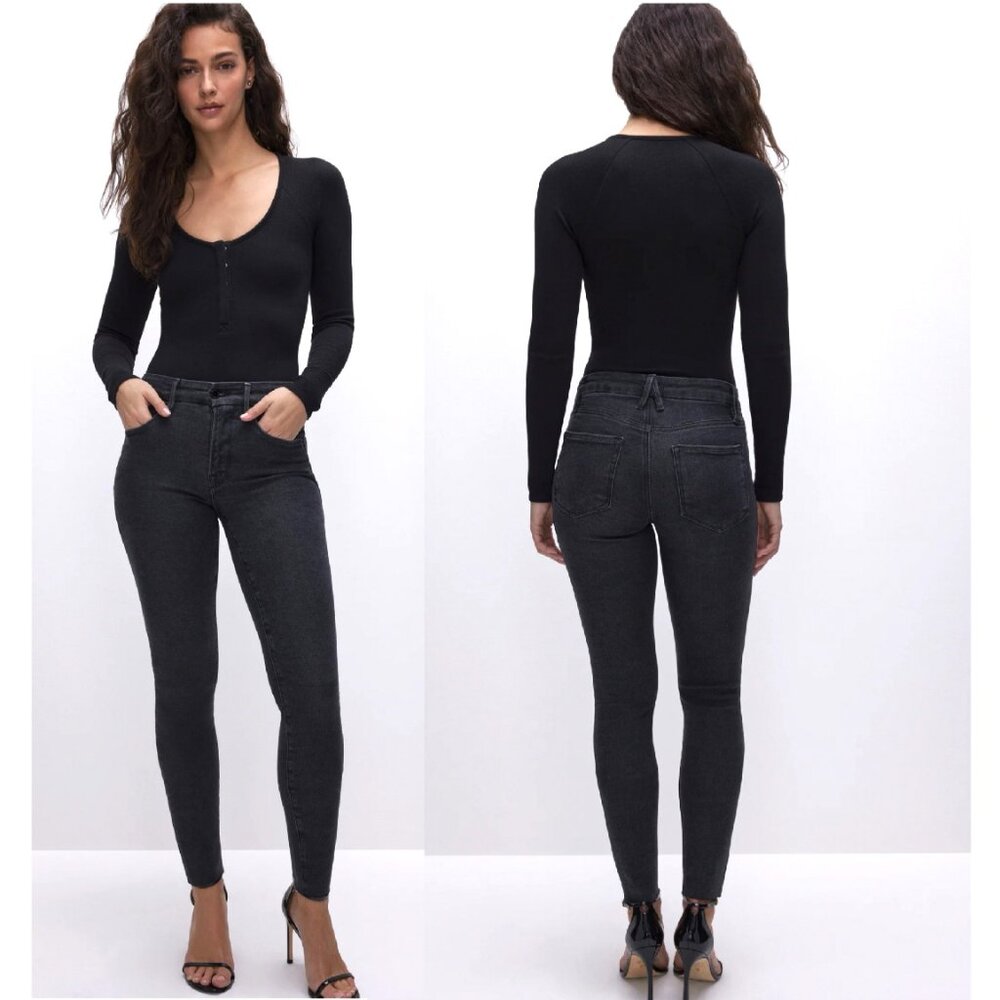 Good American Good Legs Skinny Jean Body Shaping Black Size 27 Black Ripped Knee
